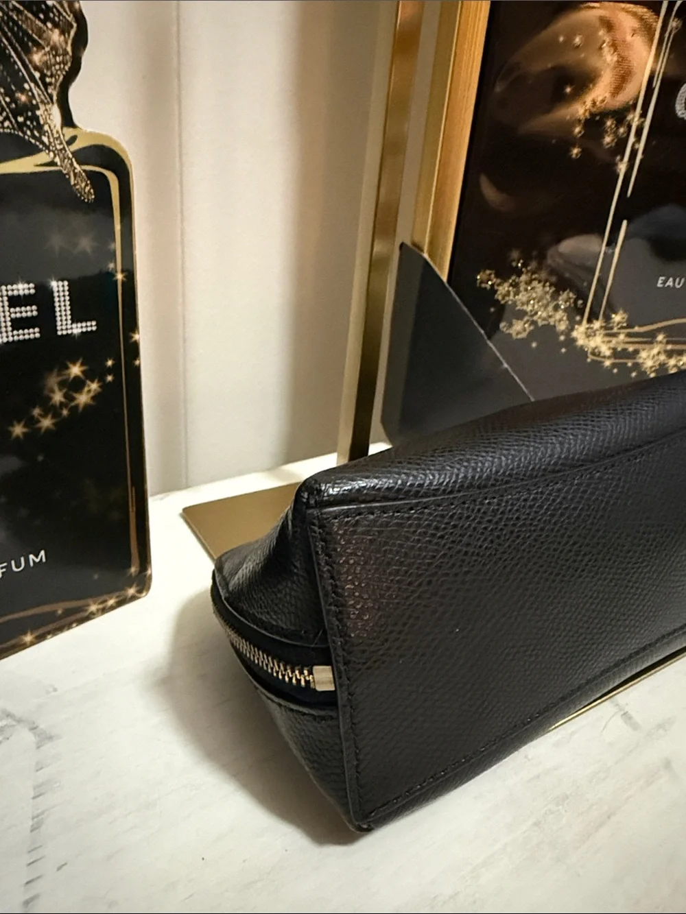 Coach Black Pebbled Leather Toiletry Case with Gold Logo